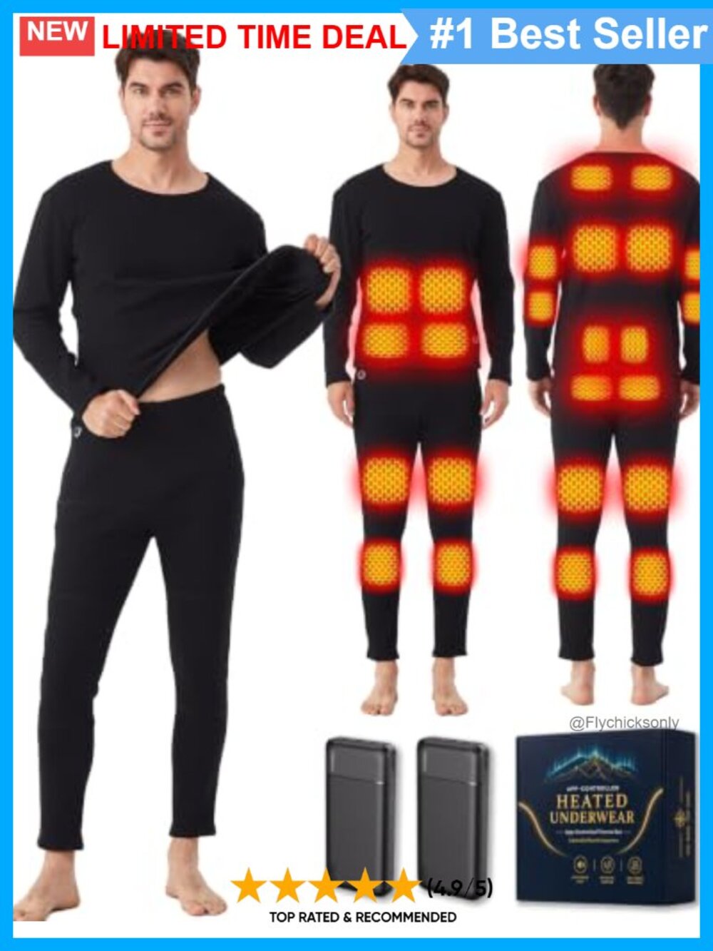 Men's Heated Thermal Underwear Set 24 Graphene Zones 2 Batteries Long Johns